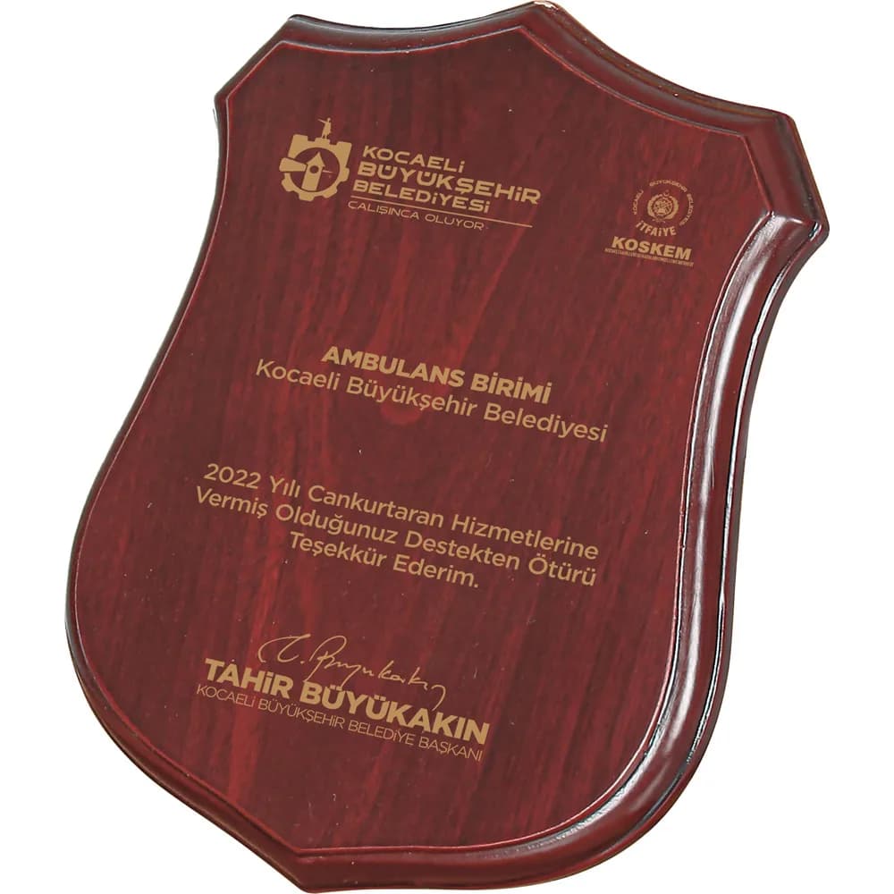 Kalkan Biçimli Ahşap Plaket 20x24