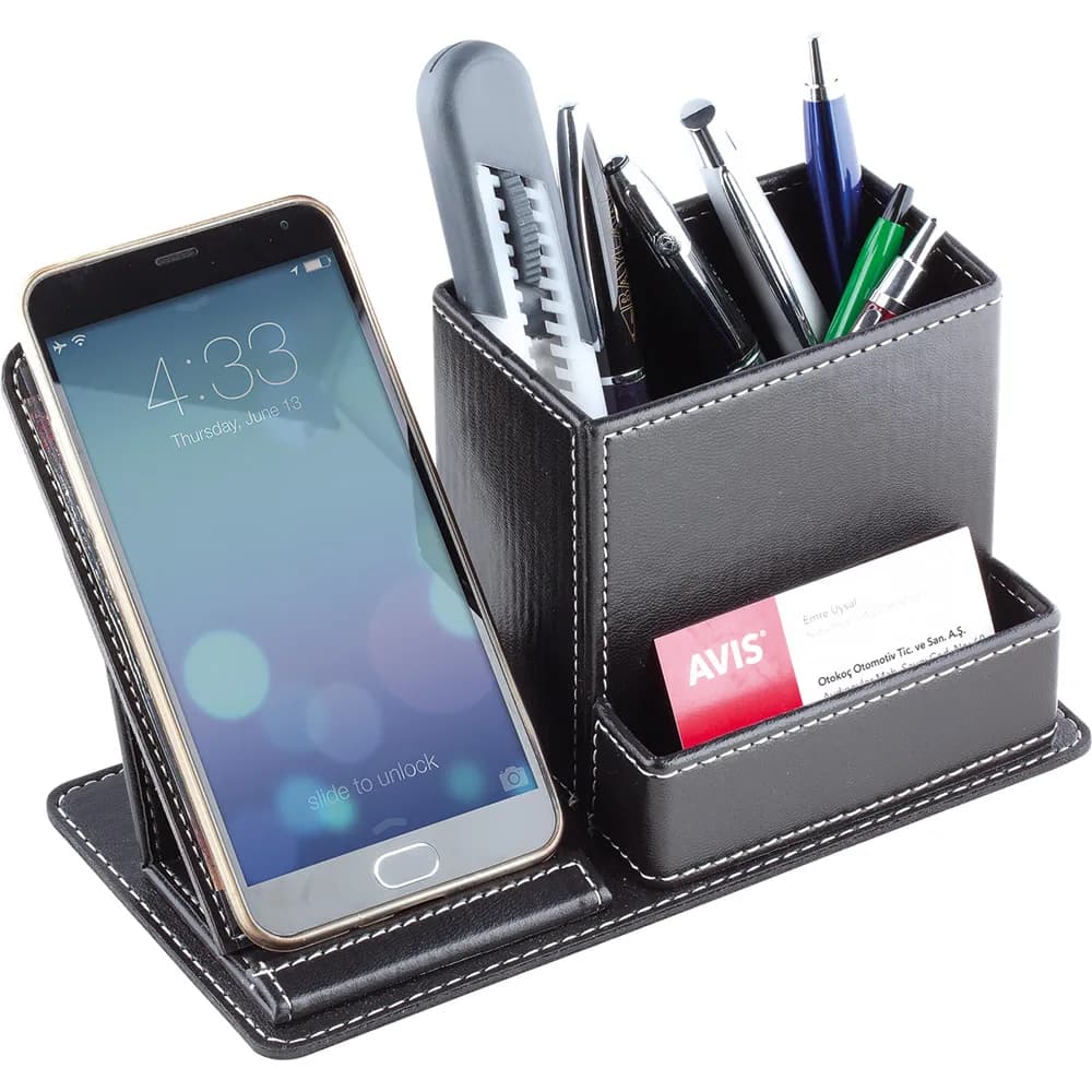Telefon Standlı Deri Organizer