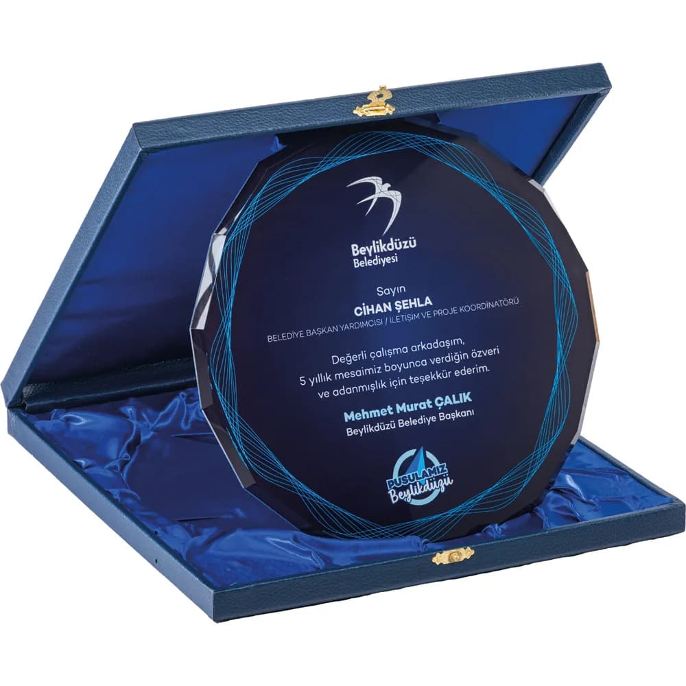 Kutulu Lacivert Kristal Plaket
