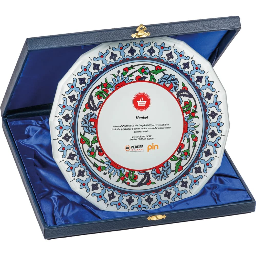Çini Desenli Kutulu Kristal Plaket