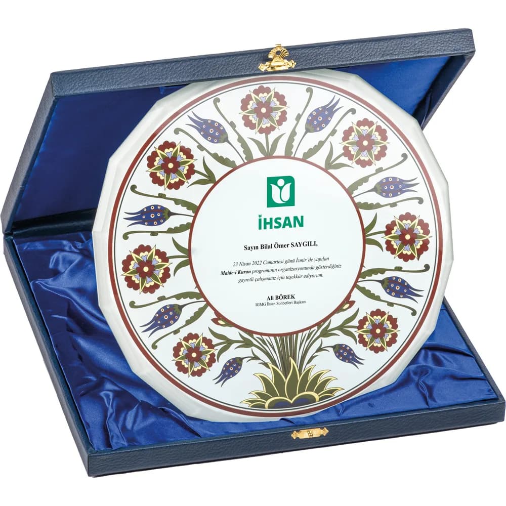 Çini Desenli Kutulu Kristal Plaket