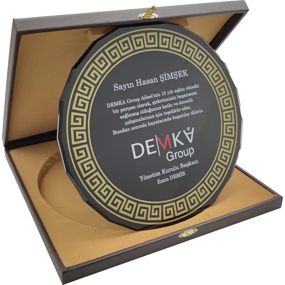 Grek Desenli Kutulu Kristal Plaket