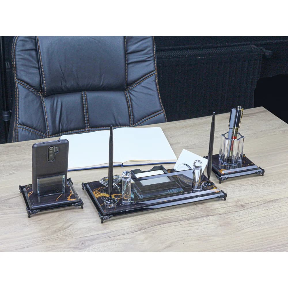 Mermer Desenli Üçlü Kristal Set