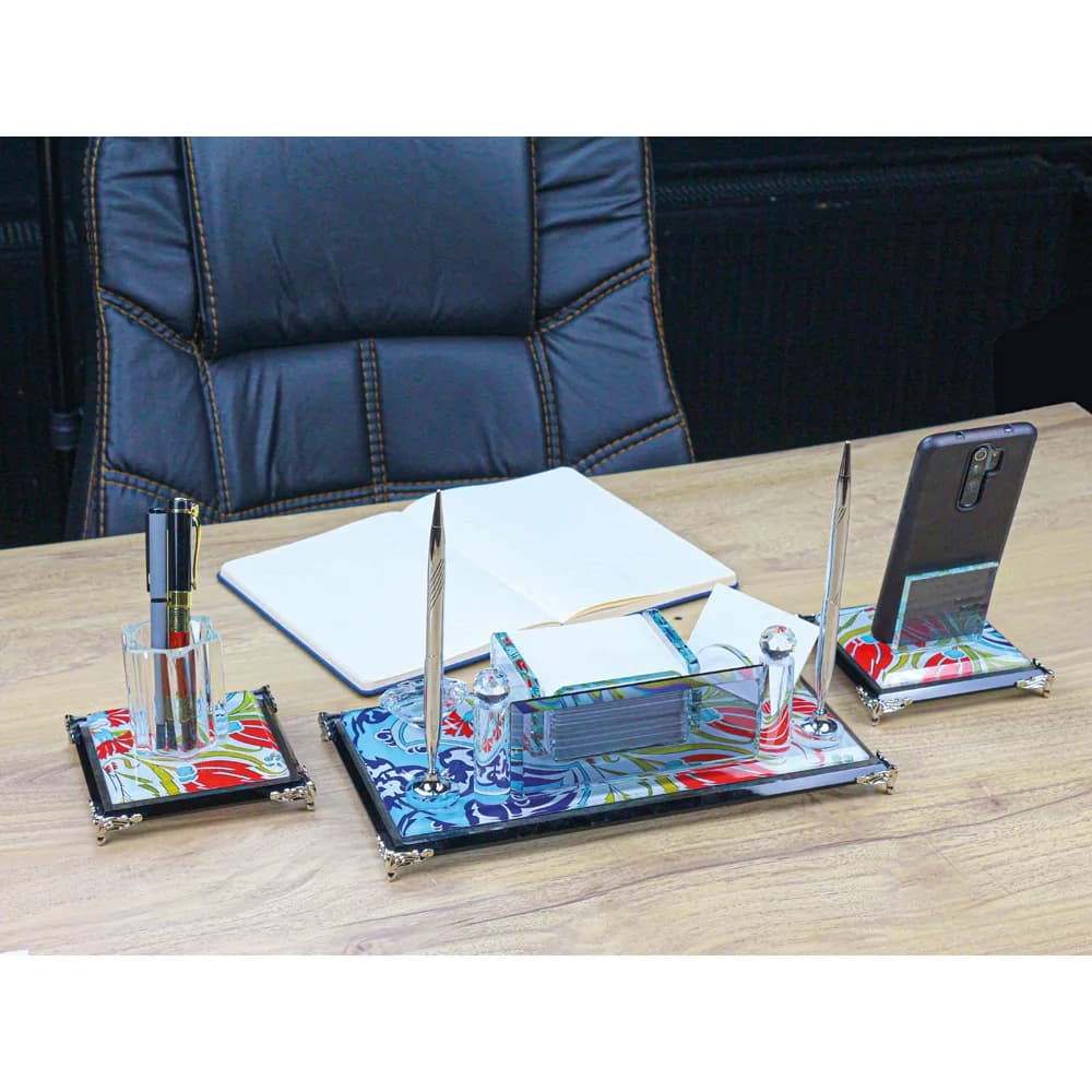 Çini Desenli Üçlü Kristal Masa Seti