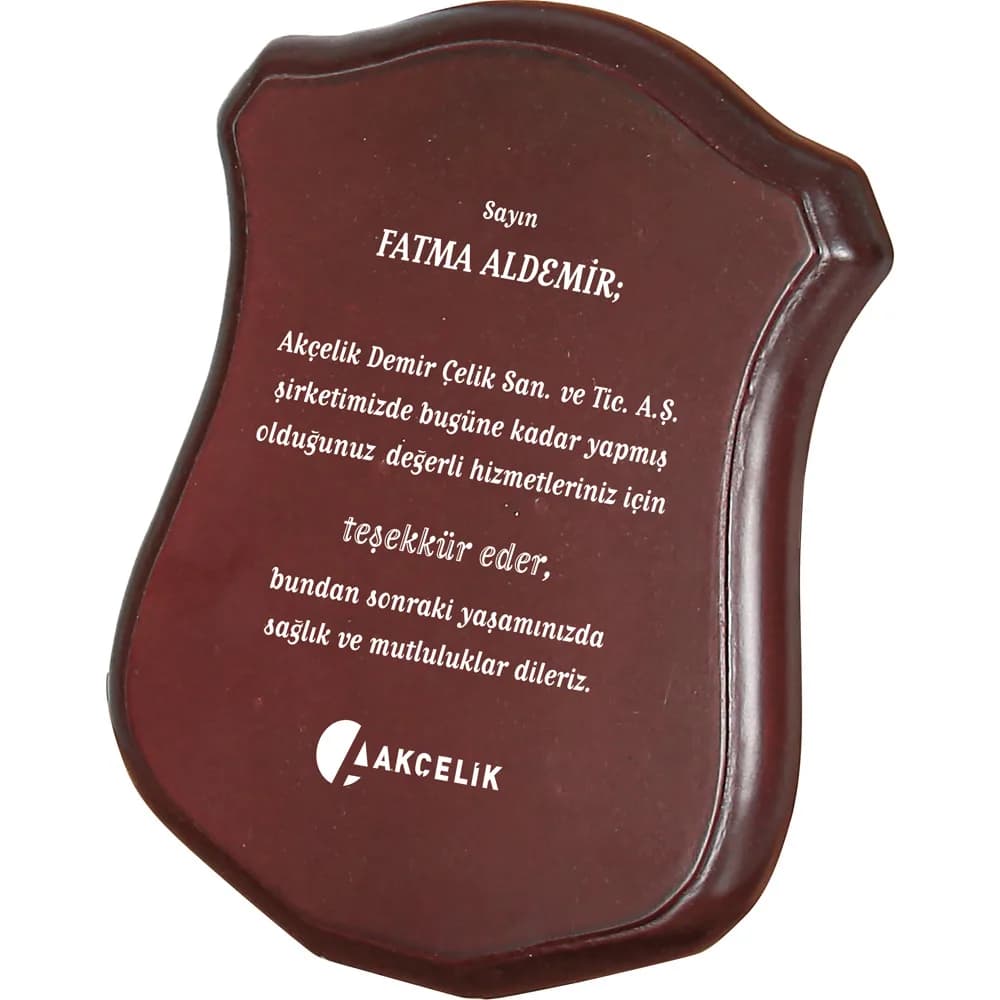 Kalkan Biçimli Ahşap Plaket 12x19