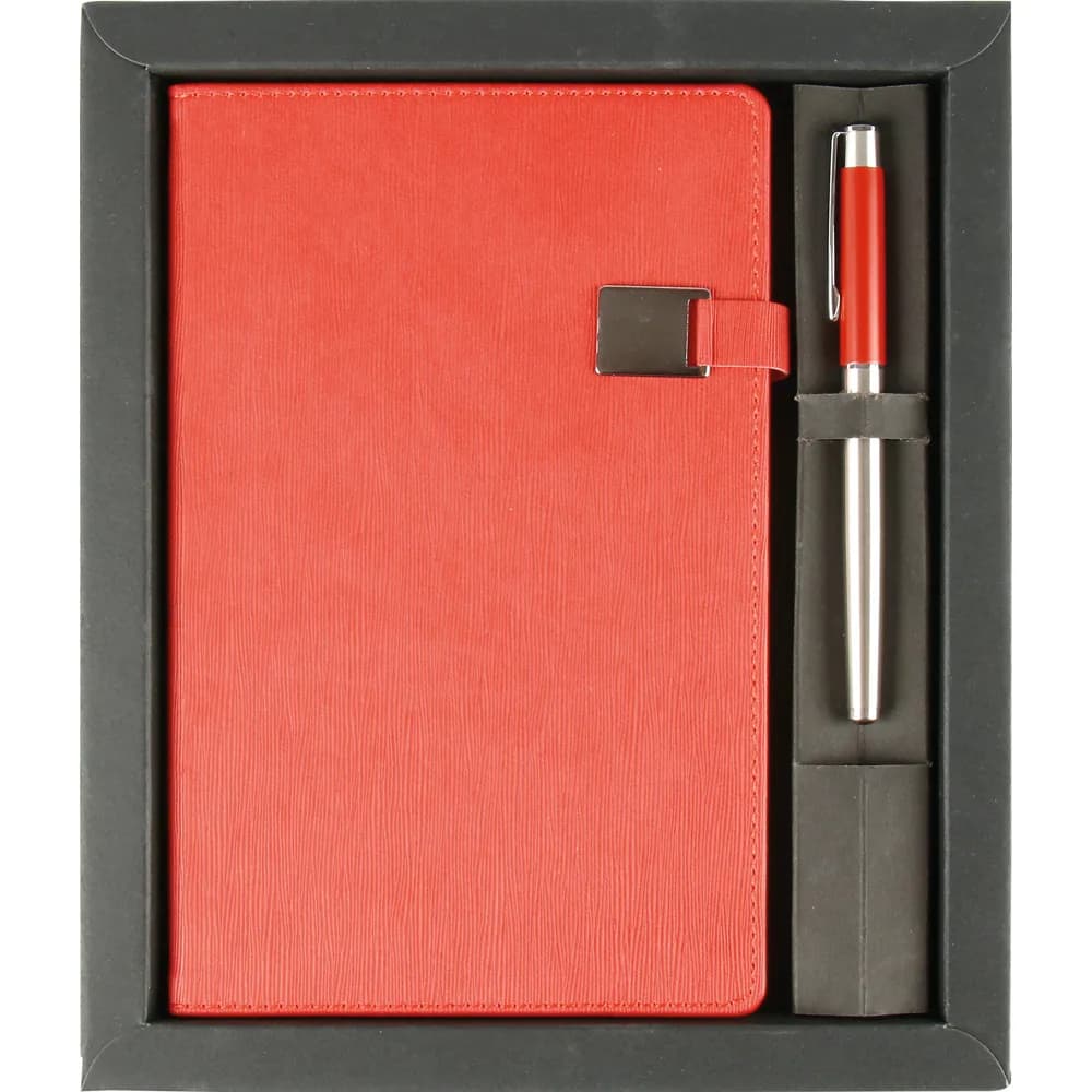 Metal Tokalı Defter Kalem Seti — Kırmızı