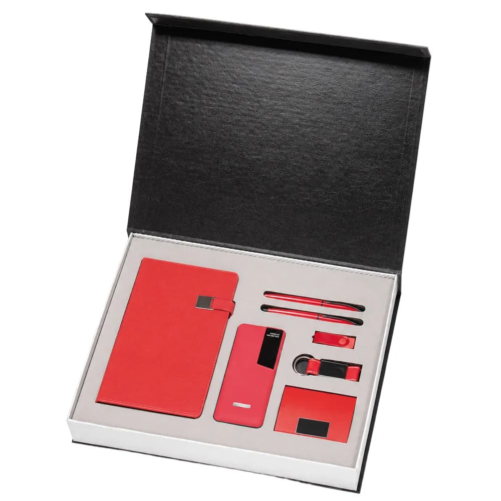 7 Parça Powerbank Defter Seti — Kırmızı