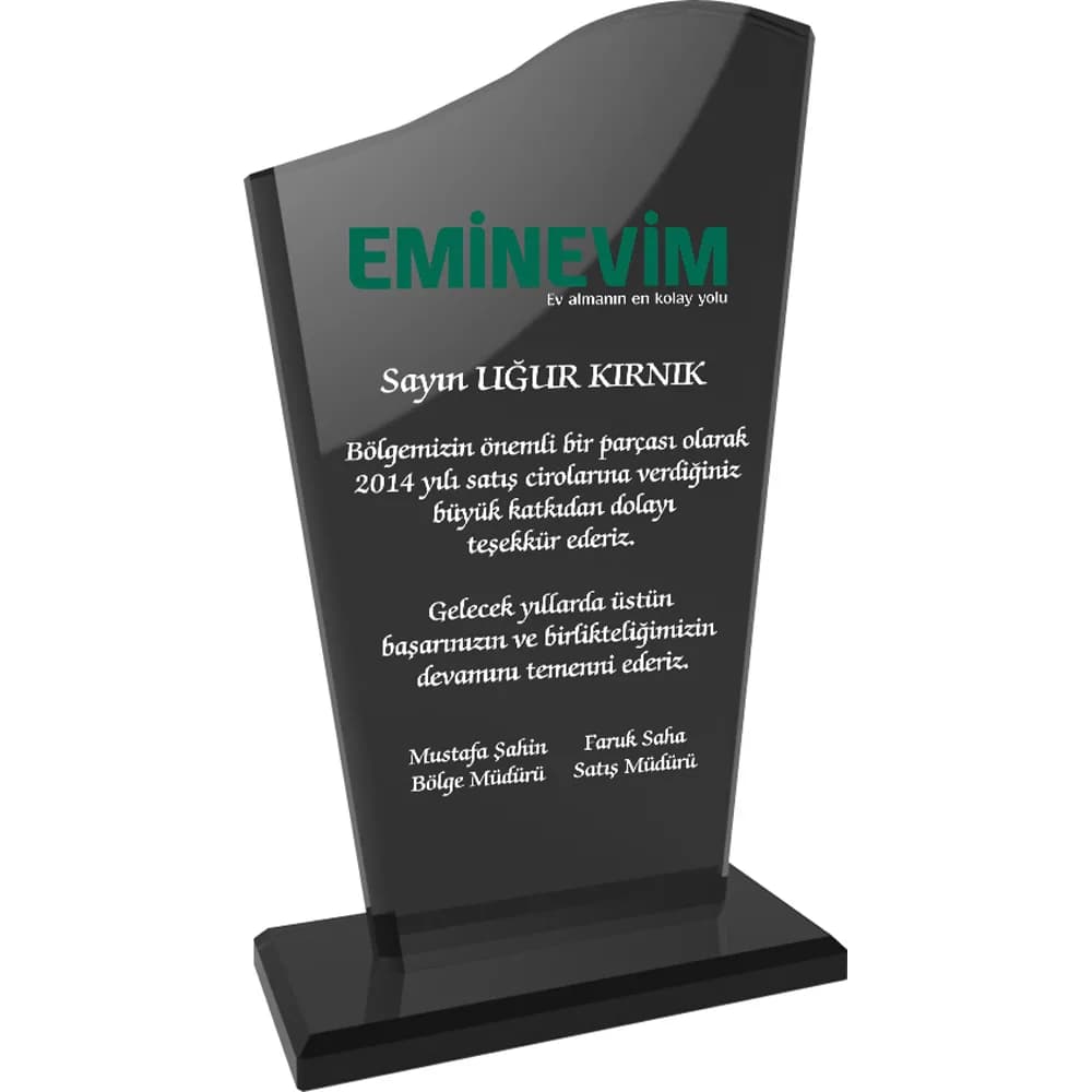 Dalgalı Kesim Kristal Plaket 12x21 — Füme