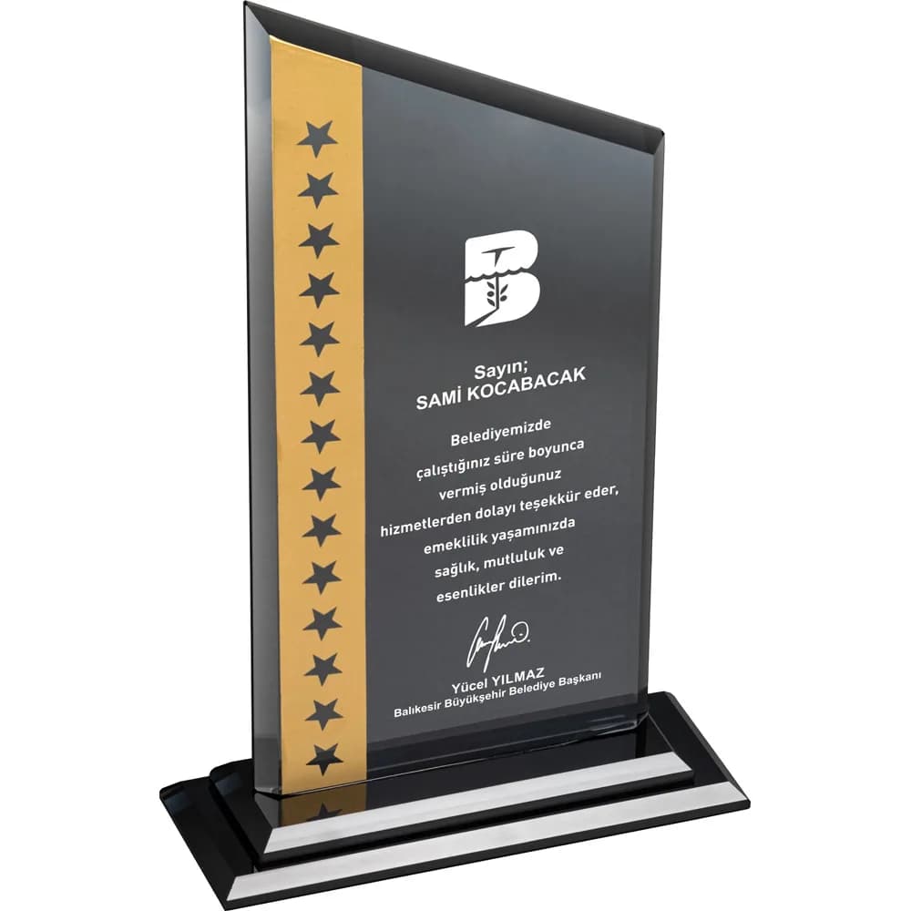 Eğik Kesim Kristal Plaket 15x25