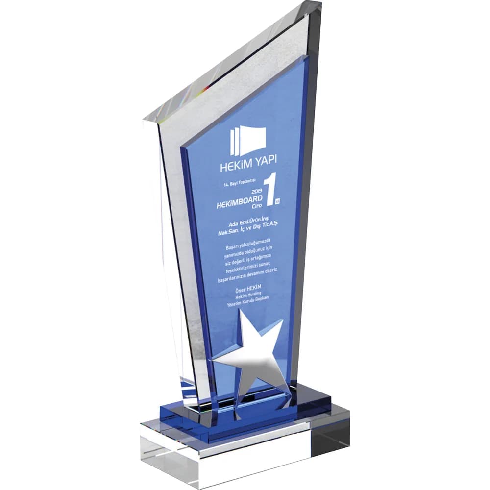 Mavi Yıldızlı Kristal Plaket 13x28