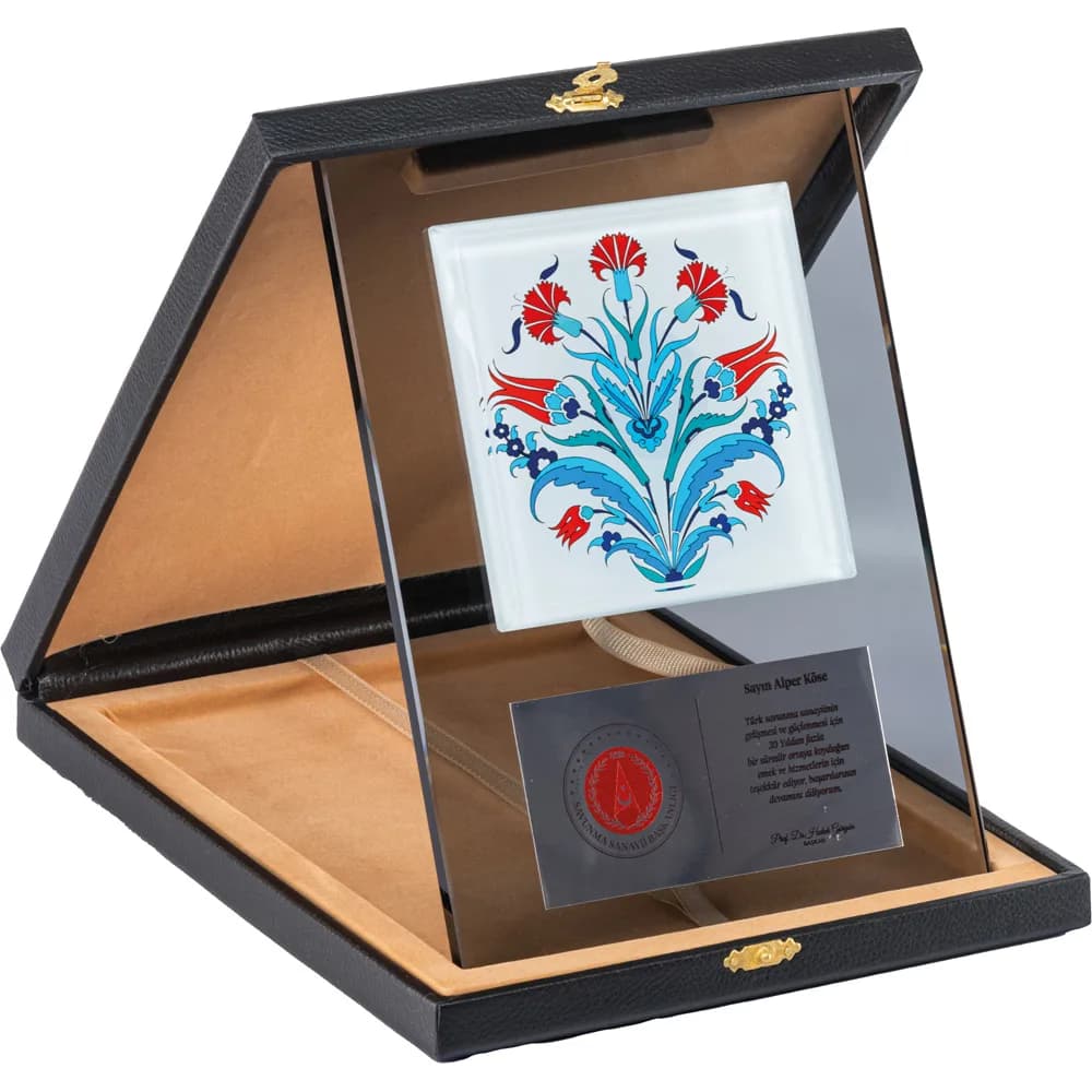 Çini Karolu Kutulu Kristal Plaket