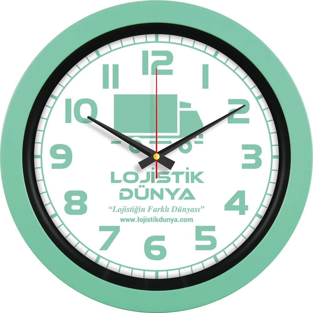 Siyah Halkalı Duvar Saati 40 cm — Mint Yeşili